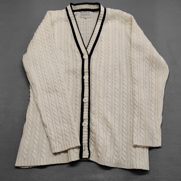Vintage Loubella Extendables White Dk Blue knit cardigan sweater M - Picture 13 of 13